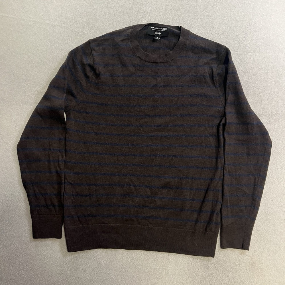 Banana Republic Sweater Men's Medium Brown Striped Baruffa Yarn Itailian Wool